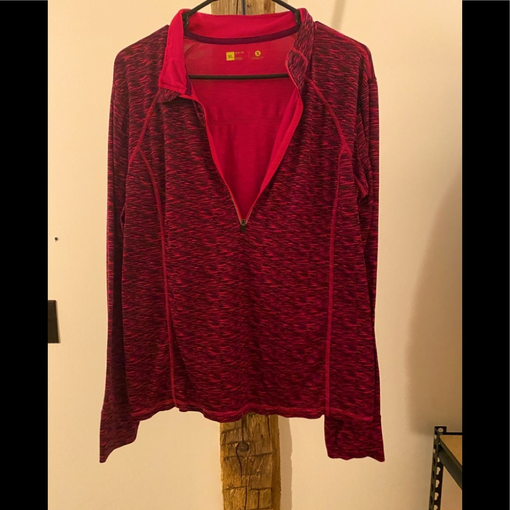 Pink purple & black work out top with thumb slits